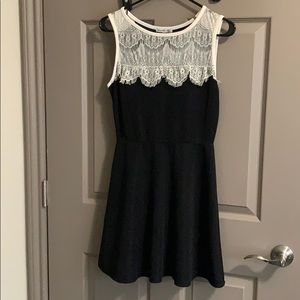 Black with white laced dress.